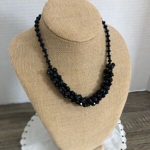 Vtg Black Glass Beaded Necklace